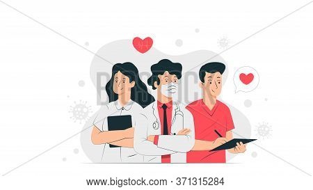 Thank You Doctor And Nurses And Medical Personnel Team For Fighting The Coronavirus. Heroes. Flat We