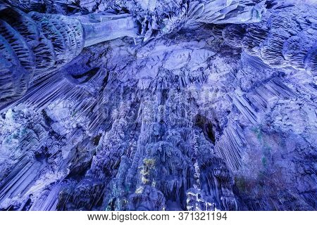Illuminated Stalactites Of St Michael's Cave, Gibraltar