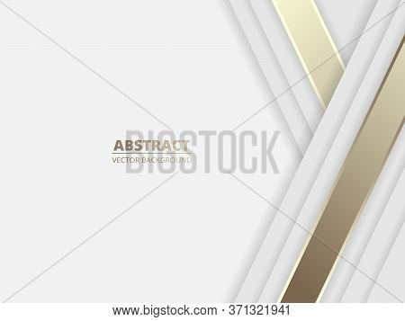 White Luxury Abstract Background With Golden Lines And Shadows. Modern Light Banner With Golden Lumi
