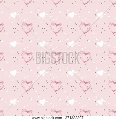 Vector Seamless Pattern With Watercolor Hearts On A Pink Background. For Valentine Day Design.