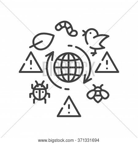 Biodiversity Loss Black Line Icon. Extinction Animal Species. Environmental Problems. Sign For Web P