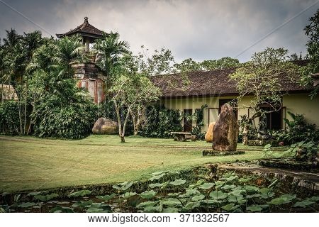 Bali, Indonesia - January 12, 2018: Territory Of Rudana Art Museum With Pound. Rudana Museum Is An A