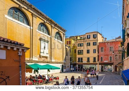 Venice, Italy, September 13, 2019: Campo San Cassiano Square With Chiesa Di San Cassiano Catholic Ch