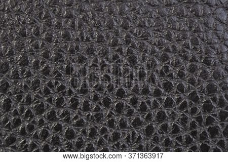 Leather Background, Black, Shiny, Bumpy, Textured. Bonded Reconstituted Leather. Substitute For Genu