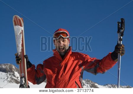 Skier And Mountains