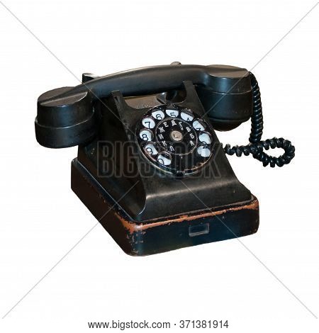 Black Old Phone, Isolated On White Background.