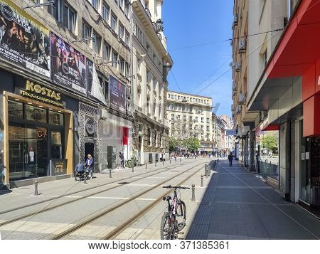 Sofia, Bulgaria - May 5, 2020:  Panorama Of Graf Ignatiev Street In Sofia, Bulgaria