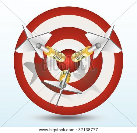 broche trois fléchettes dans une cible de fléchettes