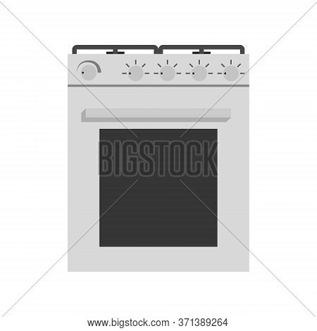 White Gas Stove With Oven In Nflat Style. Vector Illustration Isolated On White Background