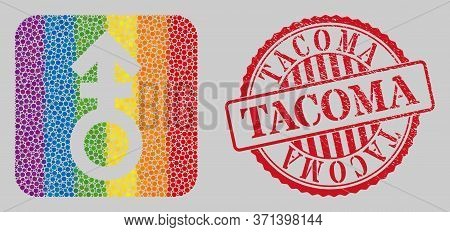 Grunge Tacoma Watermark And Mosaic Third Gender Symbol Hole For Lgbt. Dotted Rounded Rectangle Mosai