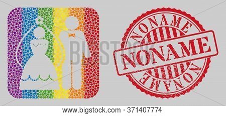 Scratched Noname Stamp Seal And Mosaic Newlyweds Subtracted For Lgbt. Dotted Rounded Rectangle Mosai