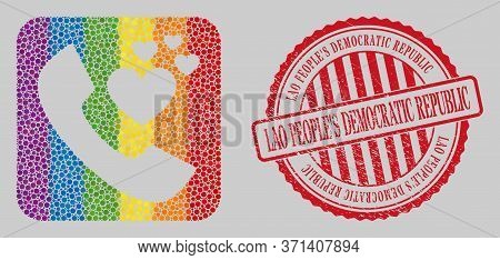 Scratched Lao Peoples Democratic Republic Stamp Seal And Mosaic Lovely Phone Receiver Hole For Lgbt.
