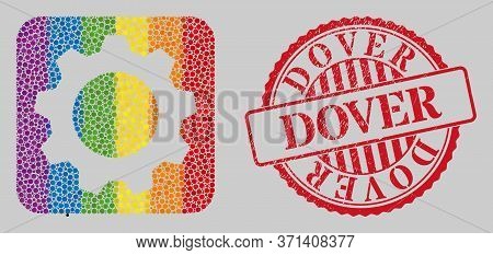 Distress Dover Stamp Seal And Mosaic Gearwheel Stencil For Lgbt. Dotted Rounded Rectangle Collage Is