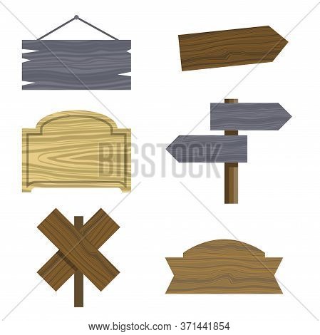 Wooden Different Shapes Signs Boards Set, Vector Elements. Wooden Tablets And Signs. Vector Icons On