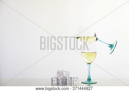 White Wine And Ice Cubes