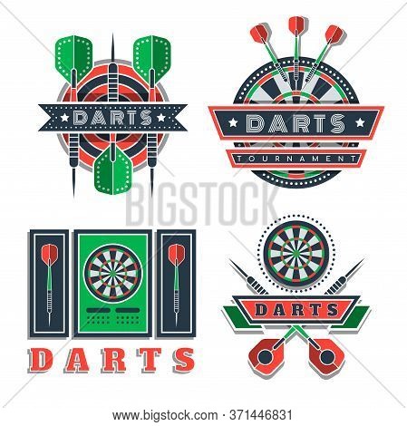 Darts Tournament Or Club Logo Set. Design Element, Business Sign. Identity, Label, Badge. Darts Spor