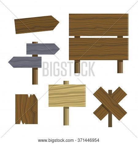 Wooden Different Shapes Signs Boards Set, Vector Elements. Wooden Tablets And Signs. Vector Icons On