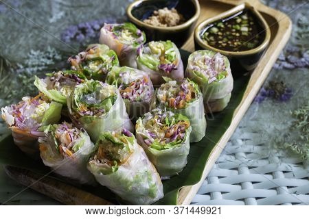 Healthy Fresh Vegetable Spring Rolls Serving, Stock Photo