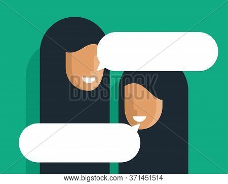 Women Chatting Messenger Concept - Two Arabic Muslim Woman In Traditional Clothes Talking To Each Ot