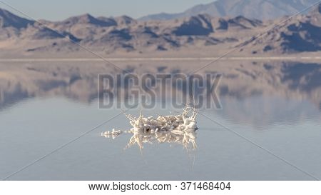 Panorama Mountains Reflected In Bonnievale Salt Flats, Utah