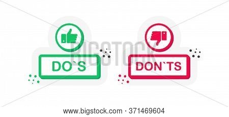 Two Like Buttons On White Background. Do S And Don Ts. Red And Green. Thumbs Up And Thumbs Down. Vec