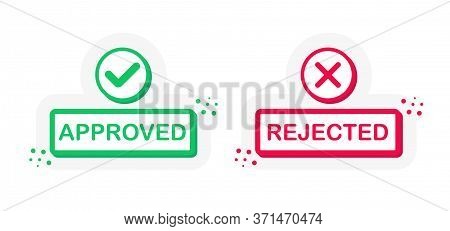 Two Buttons On White Background. Approve And Rejected. Red And Green. Thumbs Up And Thumbs Down. Vec