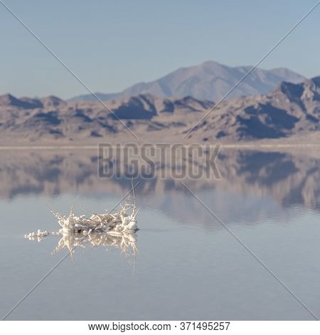 Square Mountains Reflected In Bonnievale Salt Flats, Utah