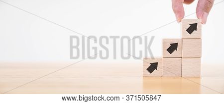 Ladder Career Path For Business Growth Success Process Concept.hand Arranging Wood Block Stacking As