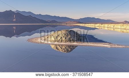 Panorama Frame Small Island In The Bonnievale Salt Flats, Utah