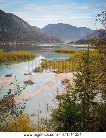 Autumn At Sylvenstein Reservoir In Bavaria, Germany