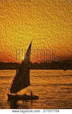 Traditional Sailing Boats Called Felucca Sailing The Nile River. The Longest Watercourse On Earth Th