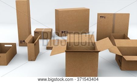 Cardboard Box For Sending Various Products, Computer Generated. The Concept Of Safe Transportation O