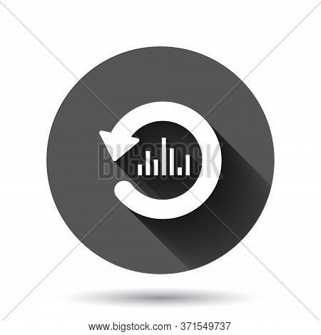 Growing Bar Graph Icon In Flat Style. Increase Arrow Vector Illustration On Black Round Background W