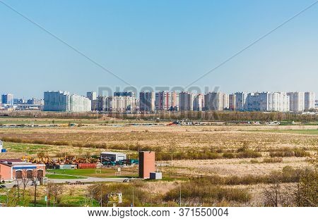 View From A Height On The Outskirts Of The City Of Saint Petersburg . Construction Of New Residentia