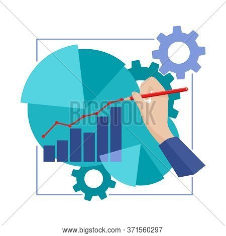Business Analytics, Wealth Or Investiment Concept - Hand Draws Growing Chart With Graps, Diagrams An