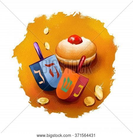 Happy Hannukah, Chanukah Digital Art Illustration. Religious Jewish Holiday Commemorating The Rededi