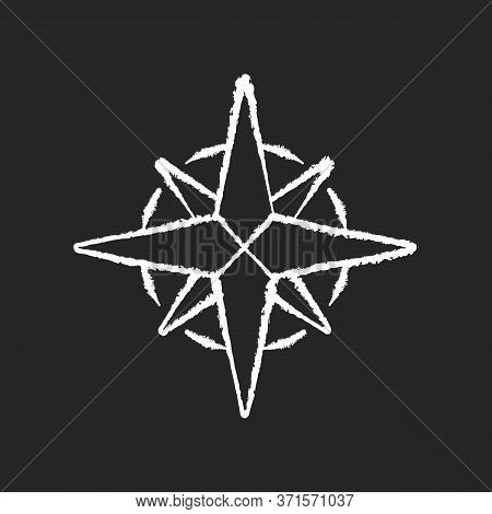 Rose Of Winds Chalk White Icon On Black Background. Traditional Maritime Navigation Guide. Cardinal 