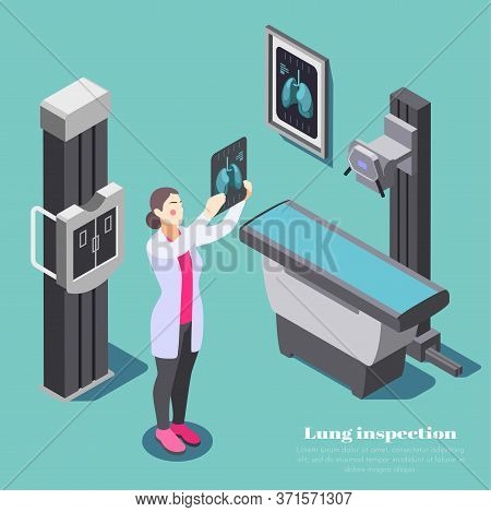 Lung Inspection Composition With Xray Examining Symbols Isometric Vector Illustration