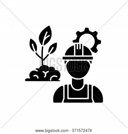 Environmental Engineer Black Glyph Icon. Safe Labor To Work In Agriculture Business. Professional Wo