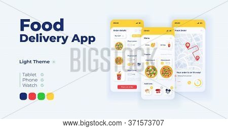 Food Delivery Cartoon Smartphone Interface Vector Templates Set. Mobile App Screen Page Light Mode D