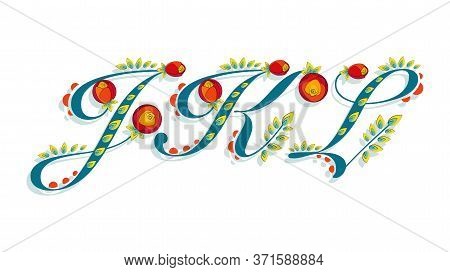 Jkl, Letters. Vector Floral Alphabet Set. Font With Flowers Bouquet Composition  Of A Decorative Ros
