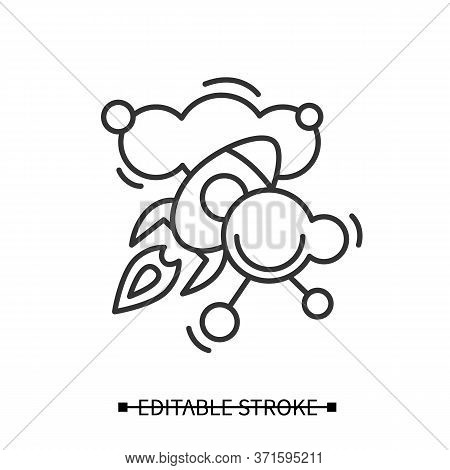 Creative Inspiration Icon. Rocket Launching In Information Sky Linear Pictogram. Concept Of Artistic