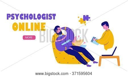 Modern Psychotherapy Online, Cartoon Flat Vector Landing Page Template