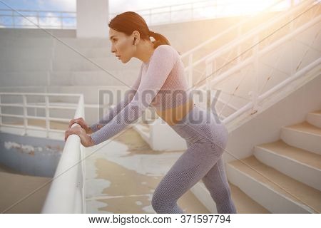 Woman Fitness In Beautiful Style On White Backgrou