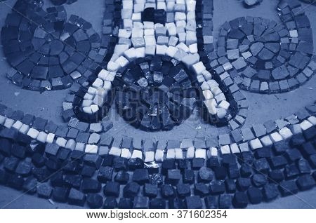 Drawing From Smalt In The Mosaic Workshop. Photo Toned In Classic Blue. Making Circle With A Pattern