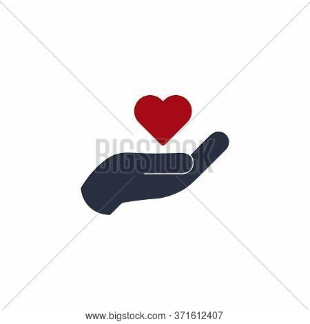 Charity Donation Icon. Share Your Love With Others. Contribution Hand And Heart. Concept For Volunta