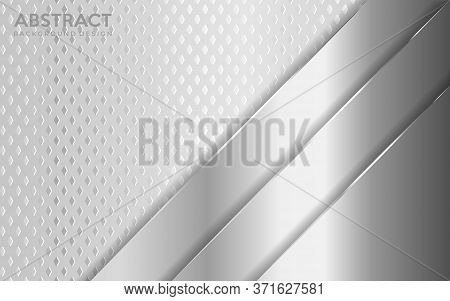 Shinny Metal Silver Background Combine With White Textured Overlap Layer. Abstract Background Design