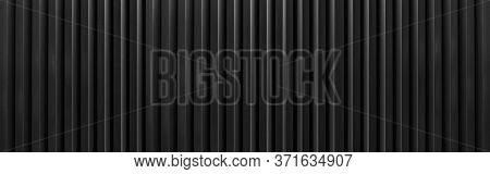 Panorama Of Black Corrugated Metal Background And Texture Surface Or Galvanize Steel