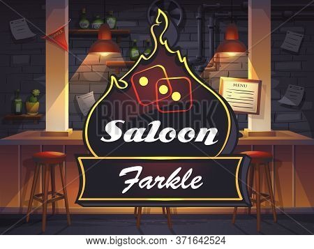 Vector Cartoon Illustration Of Saloon Farkle. Background Image For Video Web Game User Interface, Ca