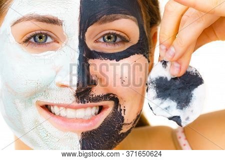 Girl Remove Black White Mud Mask From Face